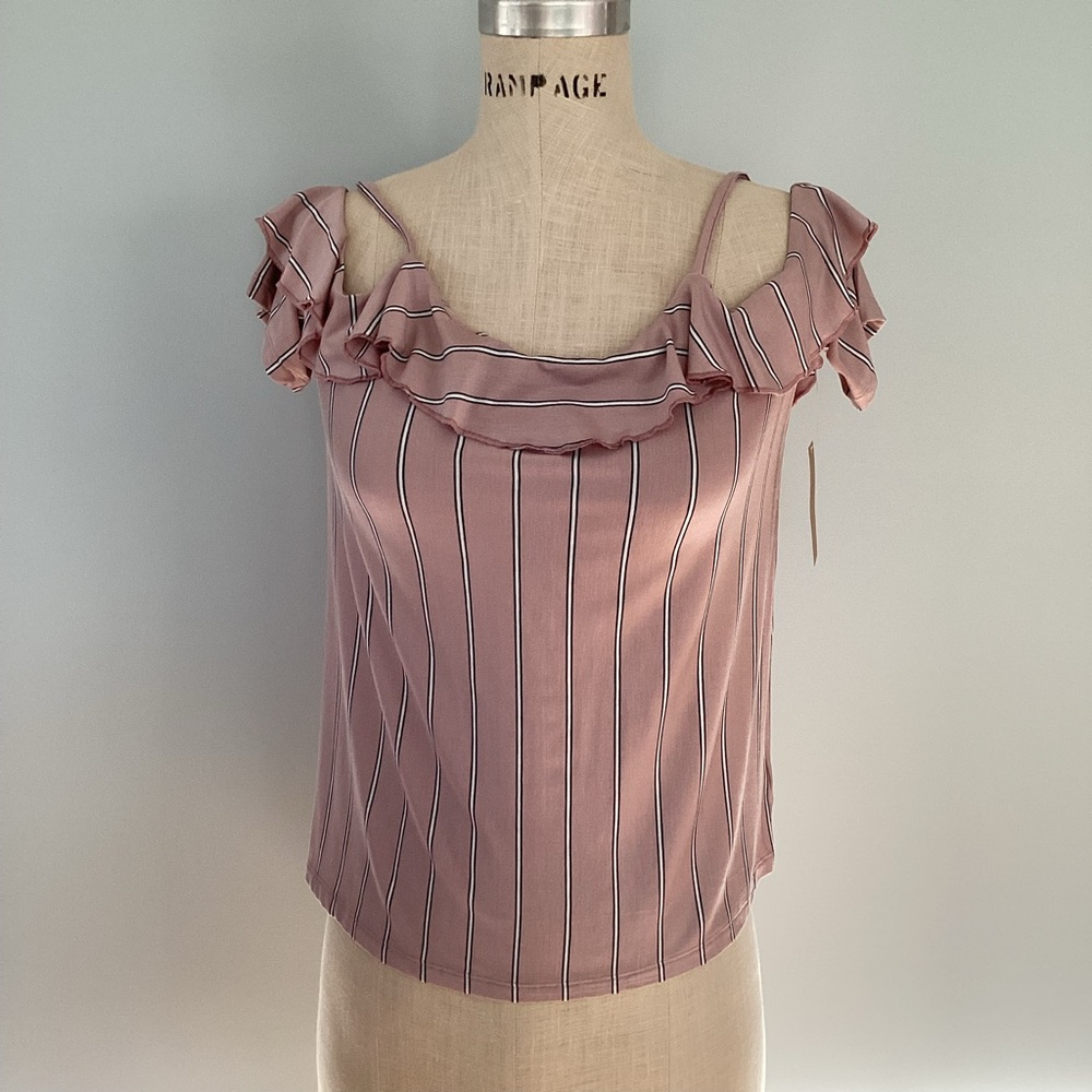 AEO Soft & Sexy Cold Shoulder Striped Ruffled Top Size Med NWT